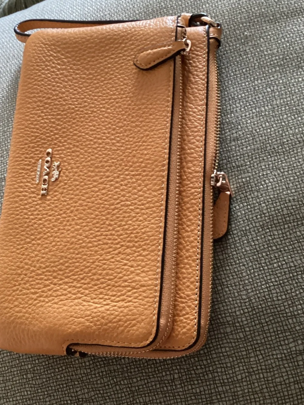 Coach Leather Double-Zip Wristlet in Caramel